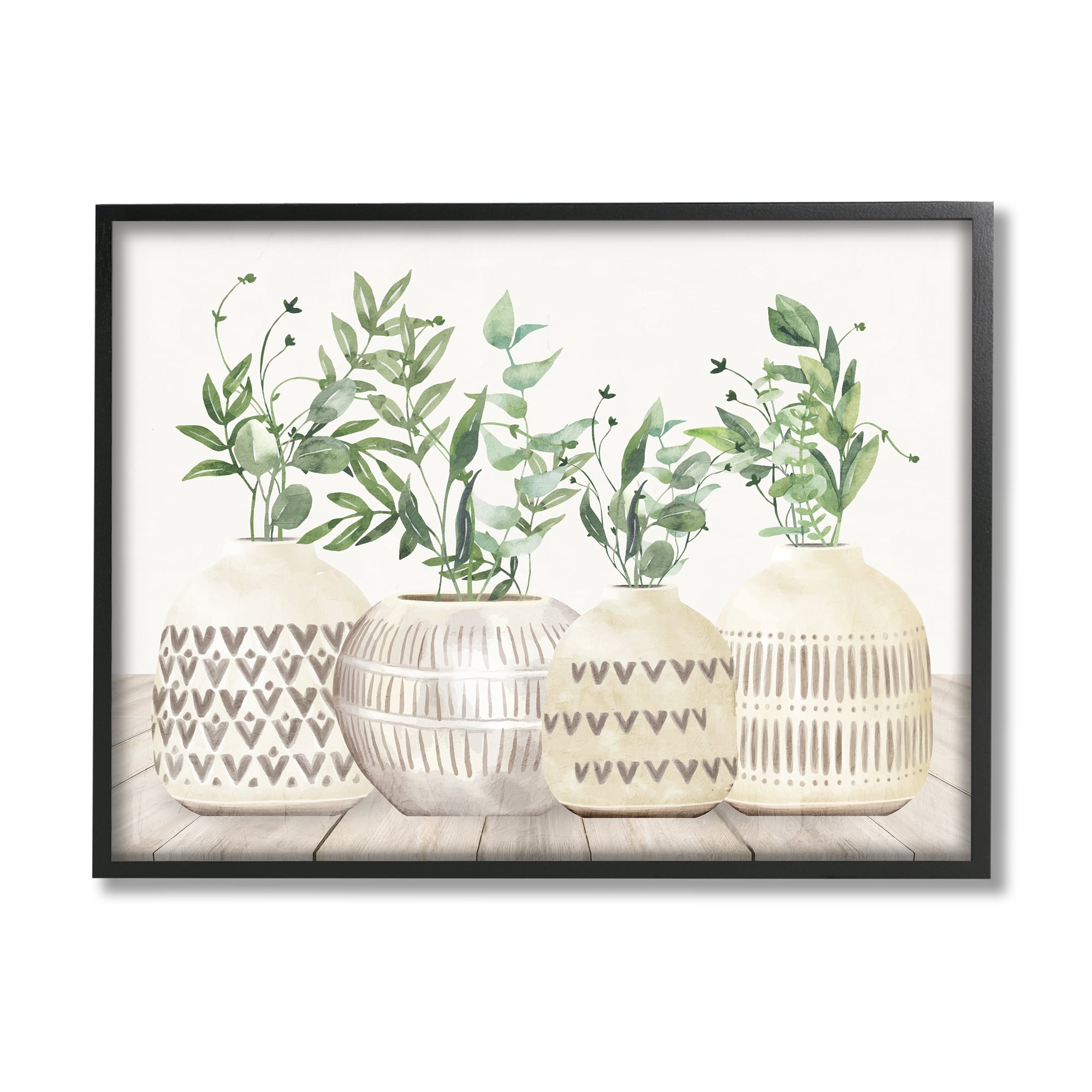 Stupell Industries Herbs in Pottery Still Life Botanical & Floral Painting Black Framed Art Print Wall Art, 14 x 11