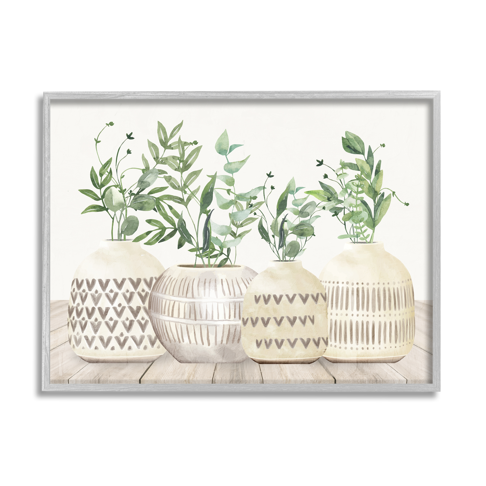 Stupell Industries Herbs in Pottery Still Life Botanical & Floral Painting Gray Framed Art Print Wall Art, 14 x 11