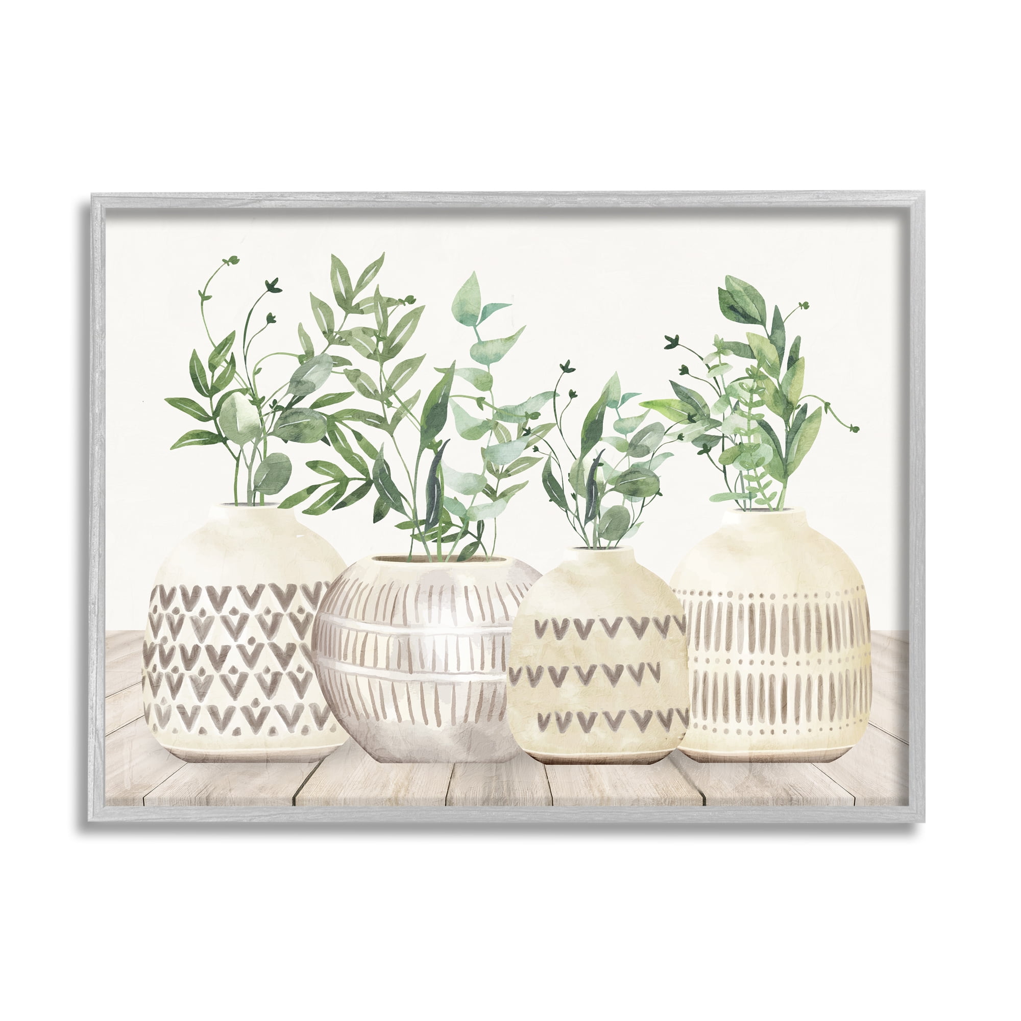 Stupell Industries Herbs in Pottery Still Life Botanical & Floral Painting Gray Framed Art Print Wall Art, 30 x 24