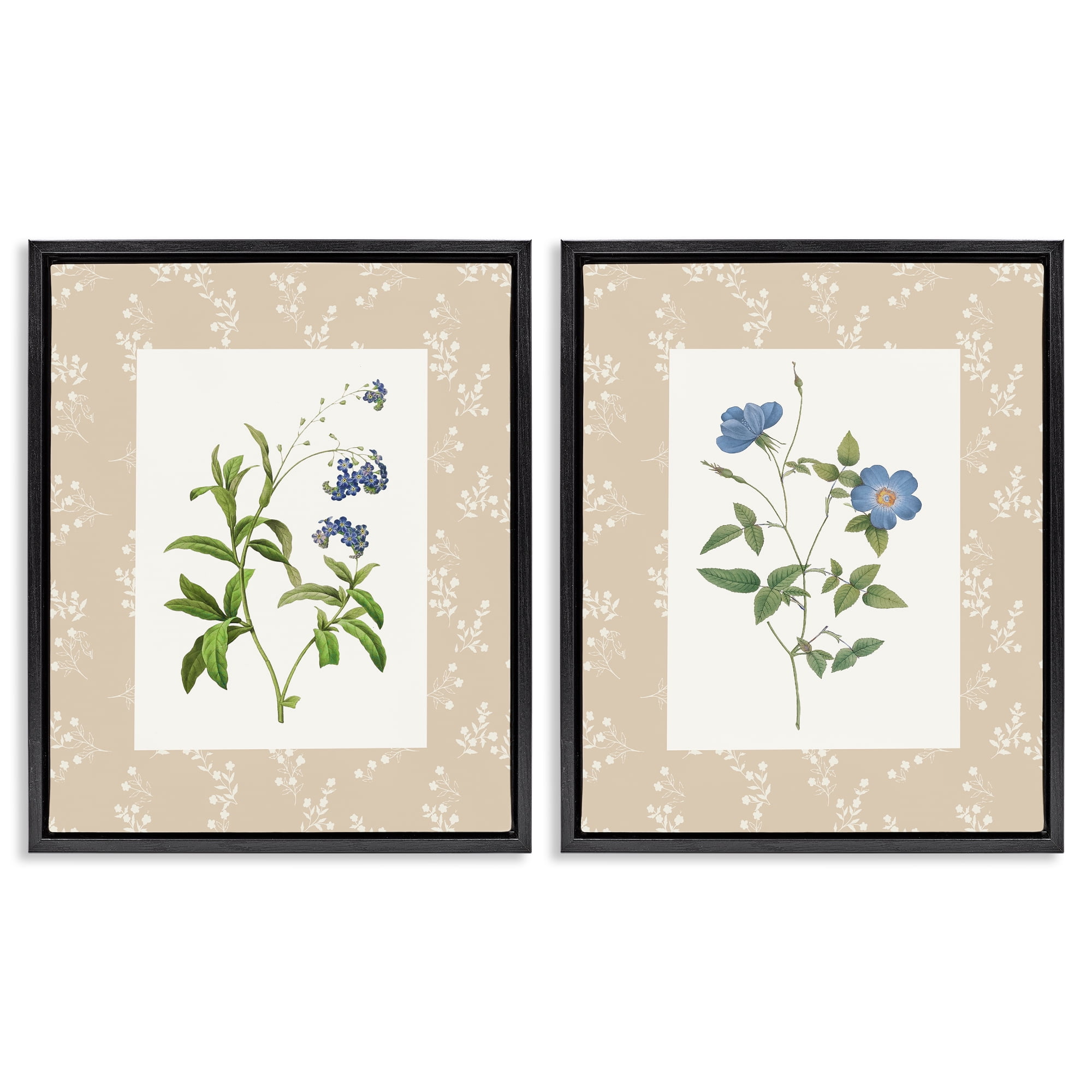Stupell Industries Herbs on Beige Botanicals 2 Piece Black Framed Floater Canvas Set, design by Val Rhodes