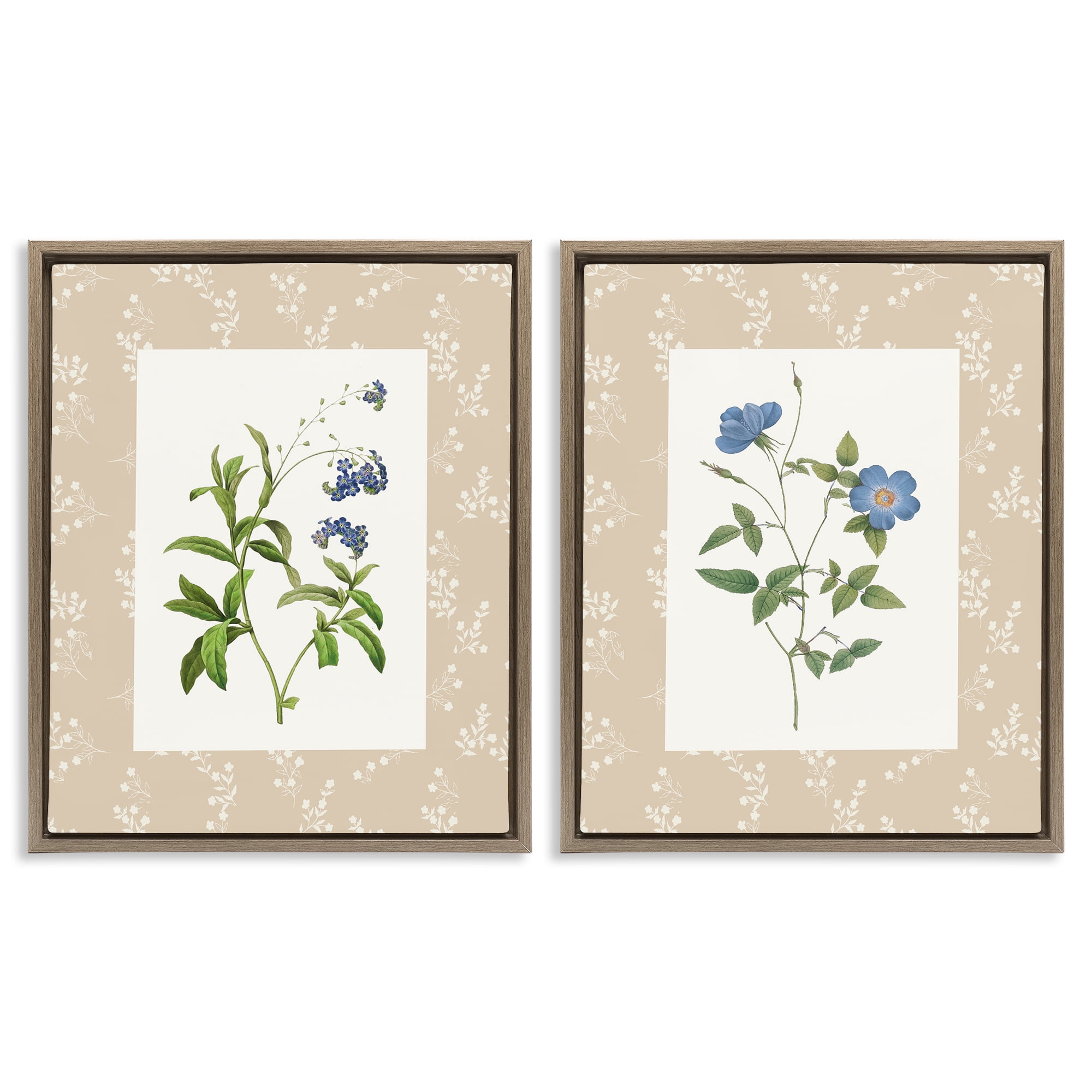 Stupell Industries Herbs on Beige Botanicals 2 Piece Brown Framed Floater Canvas Set, design by Val Rhodes