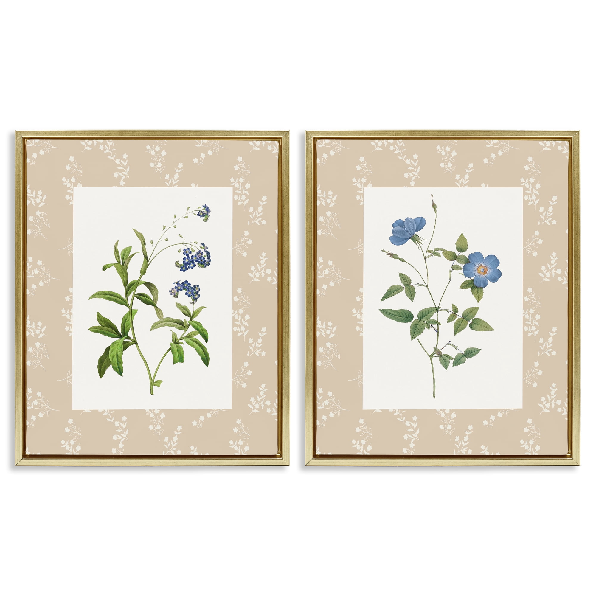 Stupell Industries Herbs on Beige Botanicals 2 Piece Gold Framed Floater Canvas Set, design by Val Rhodes