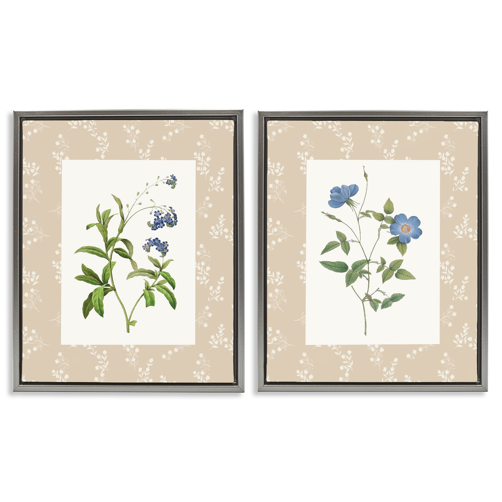 Stupell Industries Herbs on Beige Botanicals 2 Piece Gray Framed Floater Canvas Set, design by Val Rhodes