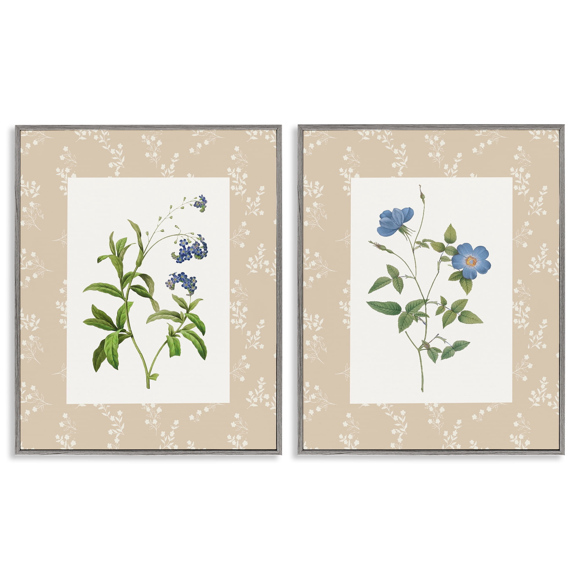 Stupell Industries Herbs on Beige Botanicals 2 Piece Gray Framed Giclee Art Set, design by Val Rhodes