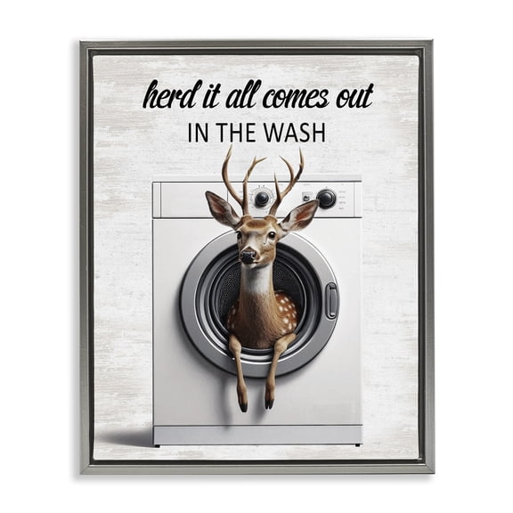 Stupell Industries Herd It Comes Out In Wash Quotes and Sayings Painting Gray Floater Framed Canvas Art Print Wall Art, 17 x 21