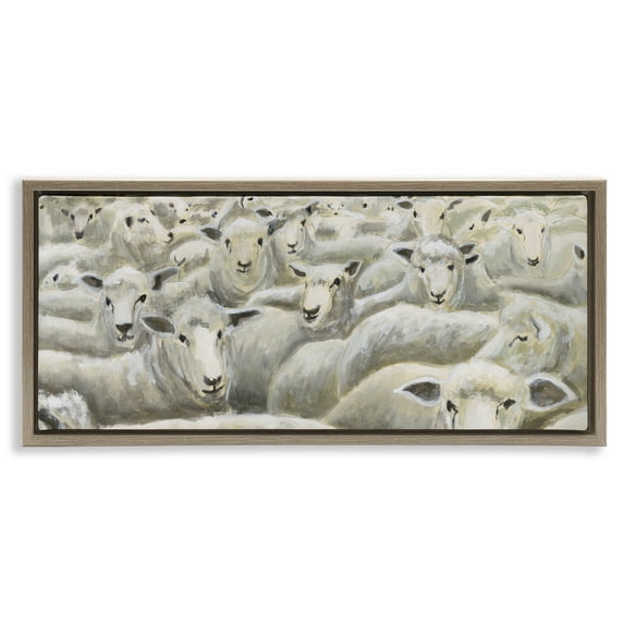 Stupell Industries Herd Mentality Sheep Brown Framed Floater Canvas Wall Art design by Michael Willett, 14 x 31