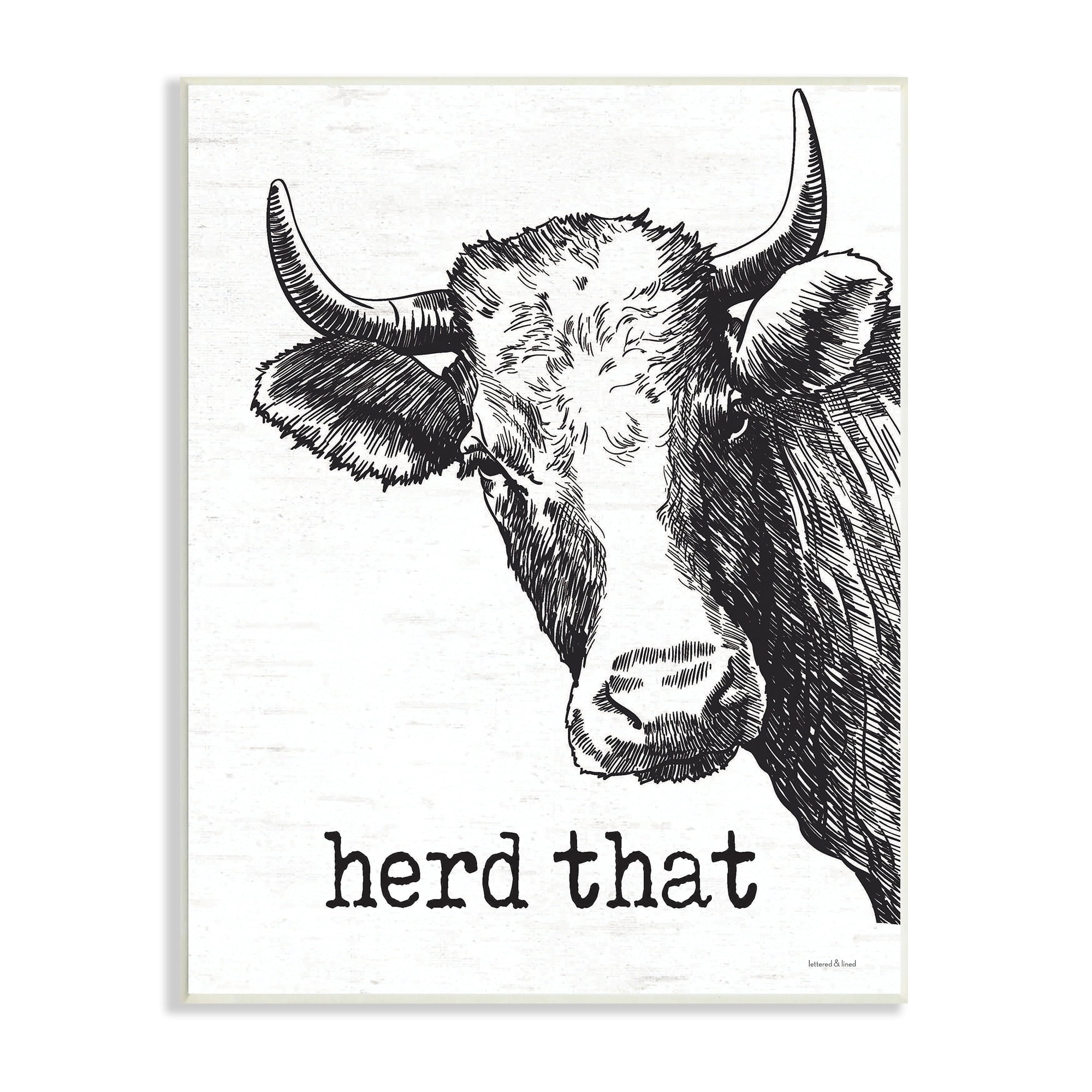 Stupell Industries Herd That Phrase Rustic Longhorn Cattle Portrait, 13 x 19,Design by Lettered and Lined