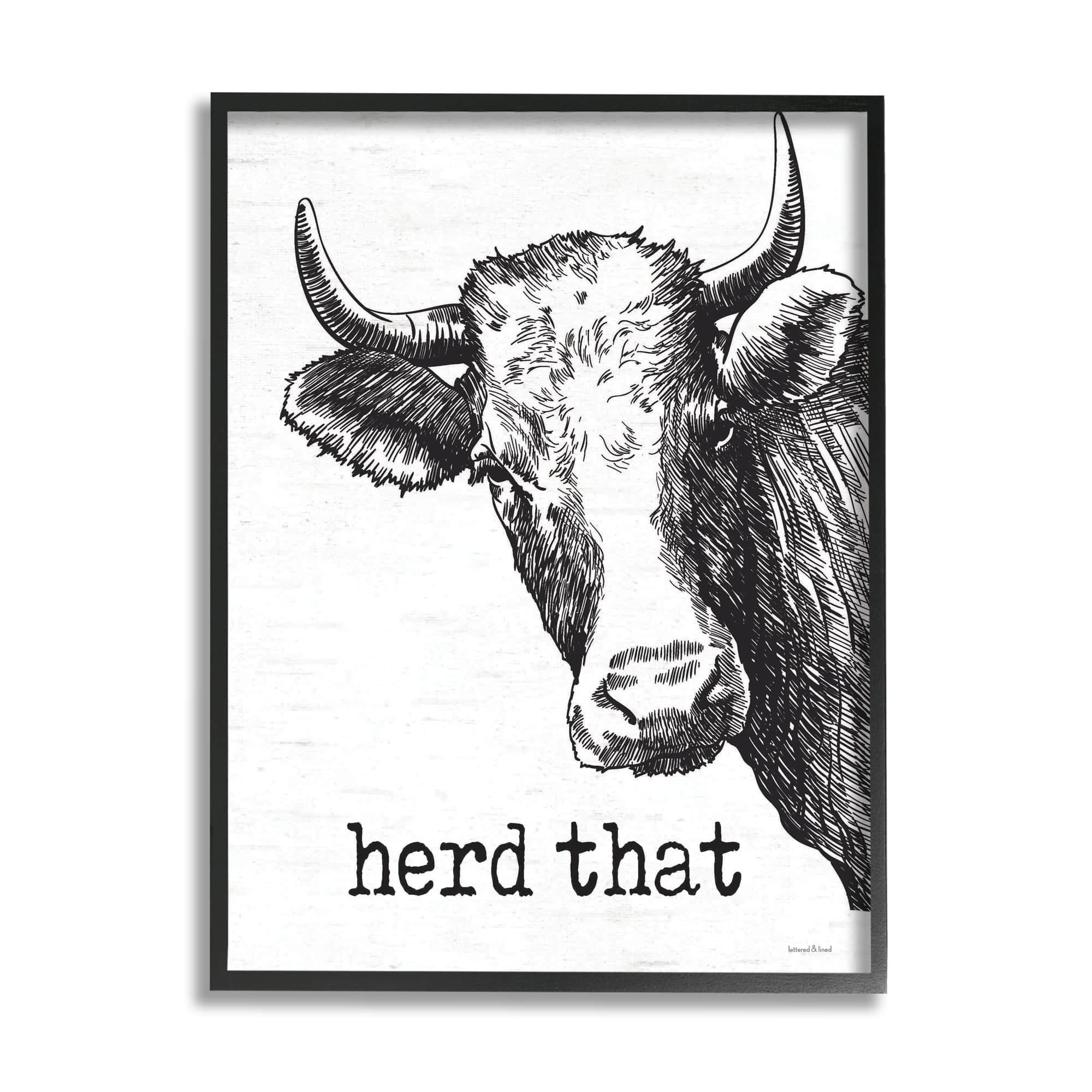Stupell Industries Herd That Phrase Rustic Longhorn Cattle Portrait, 24 x 30,Design by Lettered and Lined