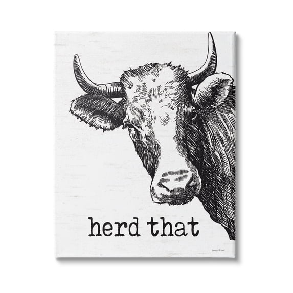 Stupell Industries Herd That Phrase Rustic Longhorn Cattle Portrait, 30 x 40,Design by Lettered and Lined