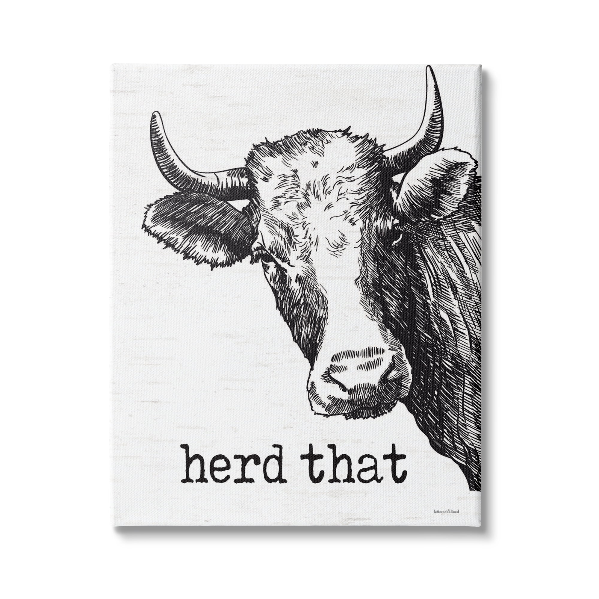 Stupell Industries Herd That Phrase Rustic Longhorn Cattle Portrait, 36 x 48,Design by Lettered and Lined