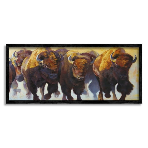 Stupell Industries Herd of Bison Painting Animals & Insects Painting Black Framed Art Print Wall Art, 24 x 10