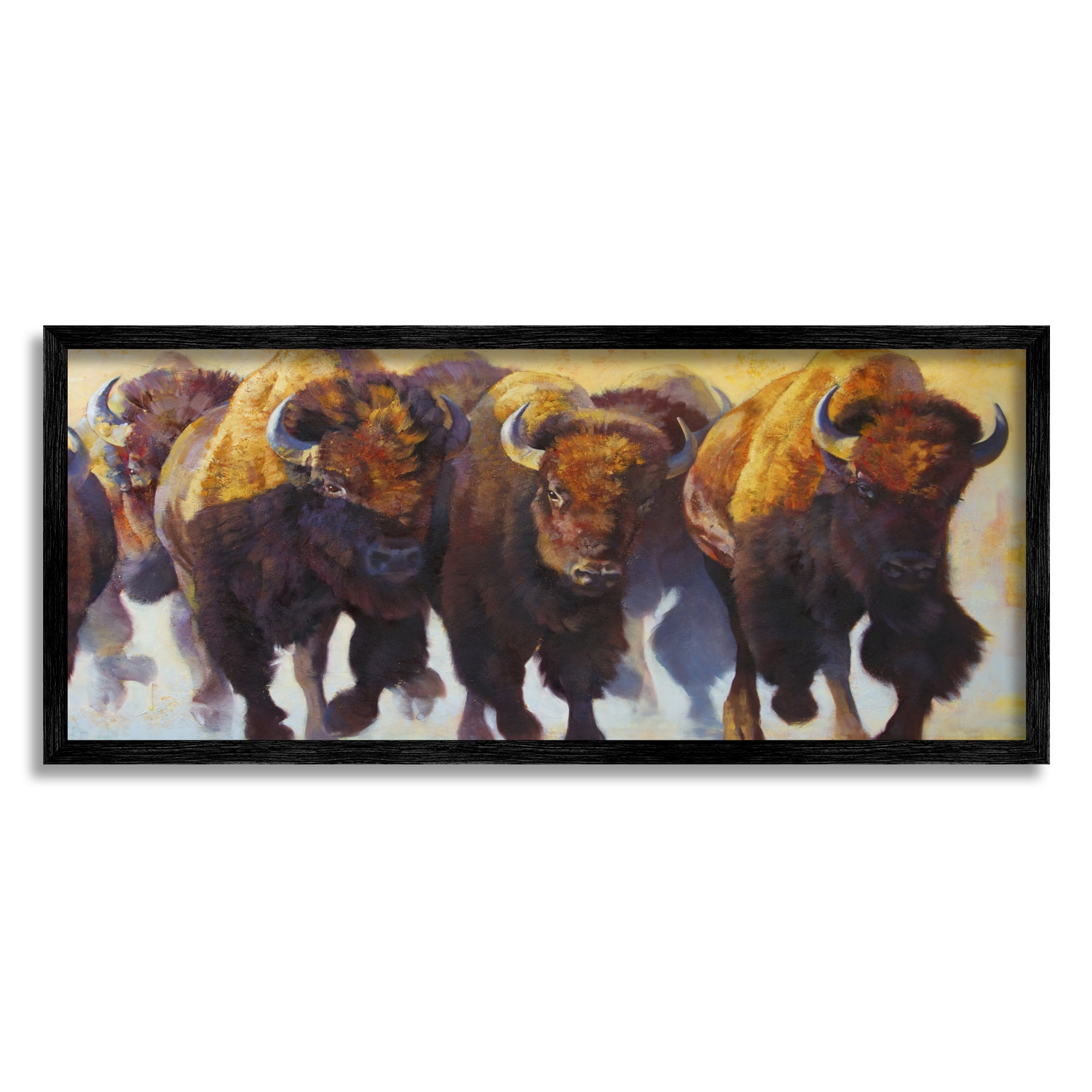 Stupell Industries Herd of Bison Painting Animals & Insects Painting Black Framed Art Print Wall Art, 30 x 13