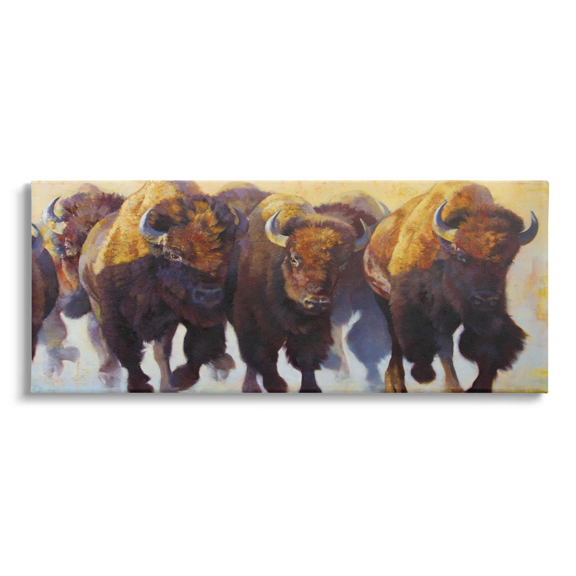 Stupell Industries Herd of Bison Painting Animals & Insects Painting Gallery Wrapped Canvas Print Wall Art, 30 x 13