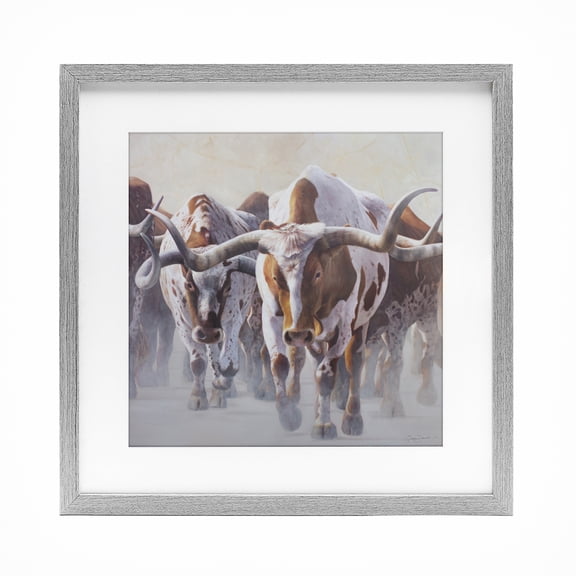 Stupell Industries Herd of Longhorns on Ranch Gray Framed Print Under Glass, design by James Corwin