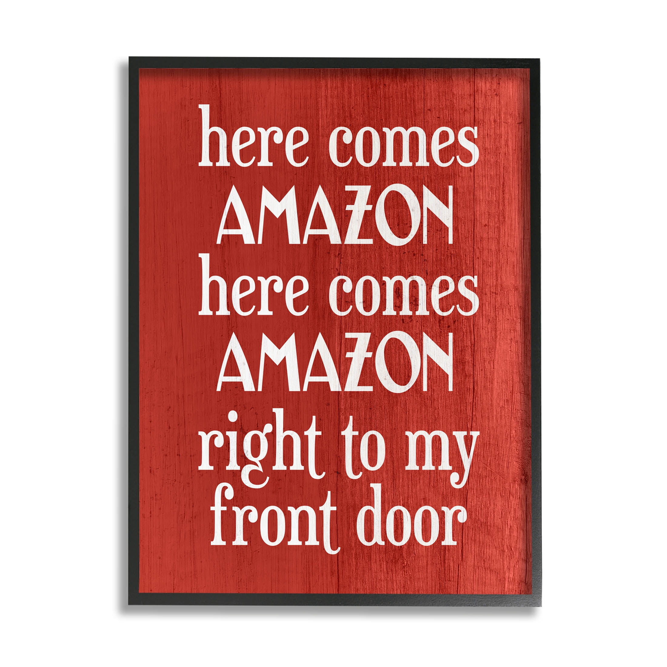 Stupell Industries Here Comes Amazon Funny Song Graphic Art Black Framed Art Print Wall Art, Design by Lil' Rue