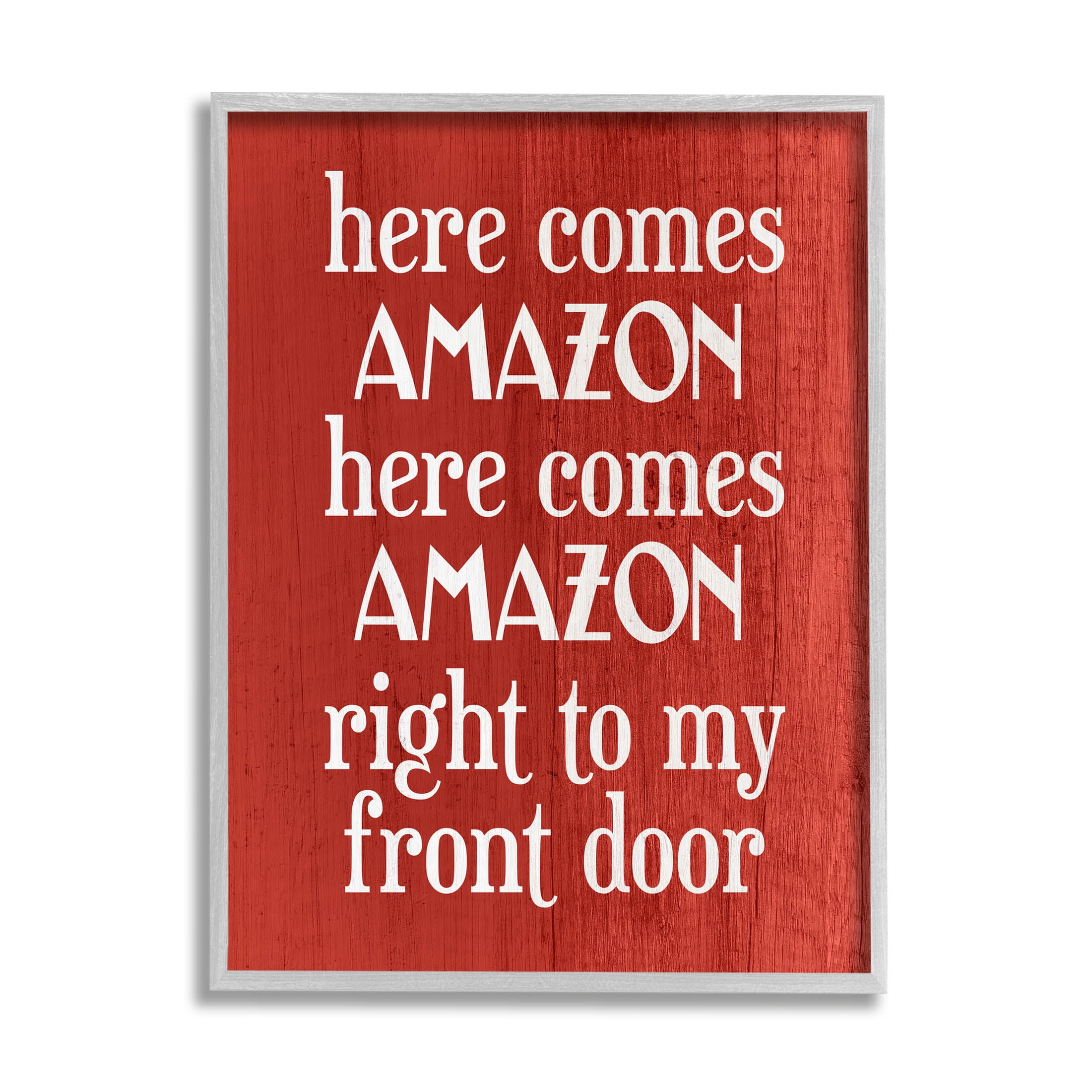 Stupell Industries Here Comes Amazon Funny Song Graphic Art Gray Framed Art Print Wall Art, Design by Lil' Rue