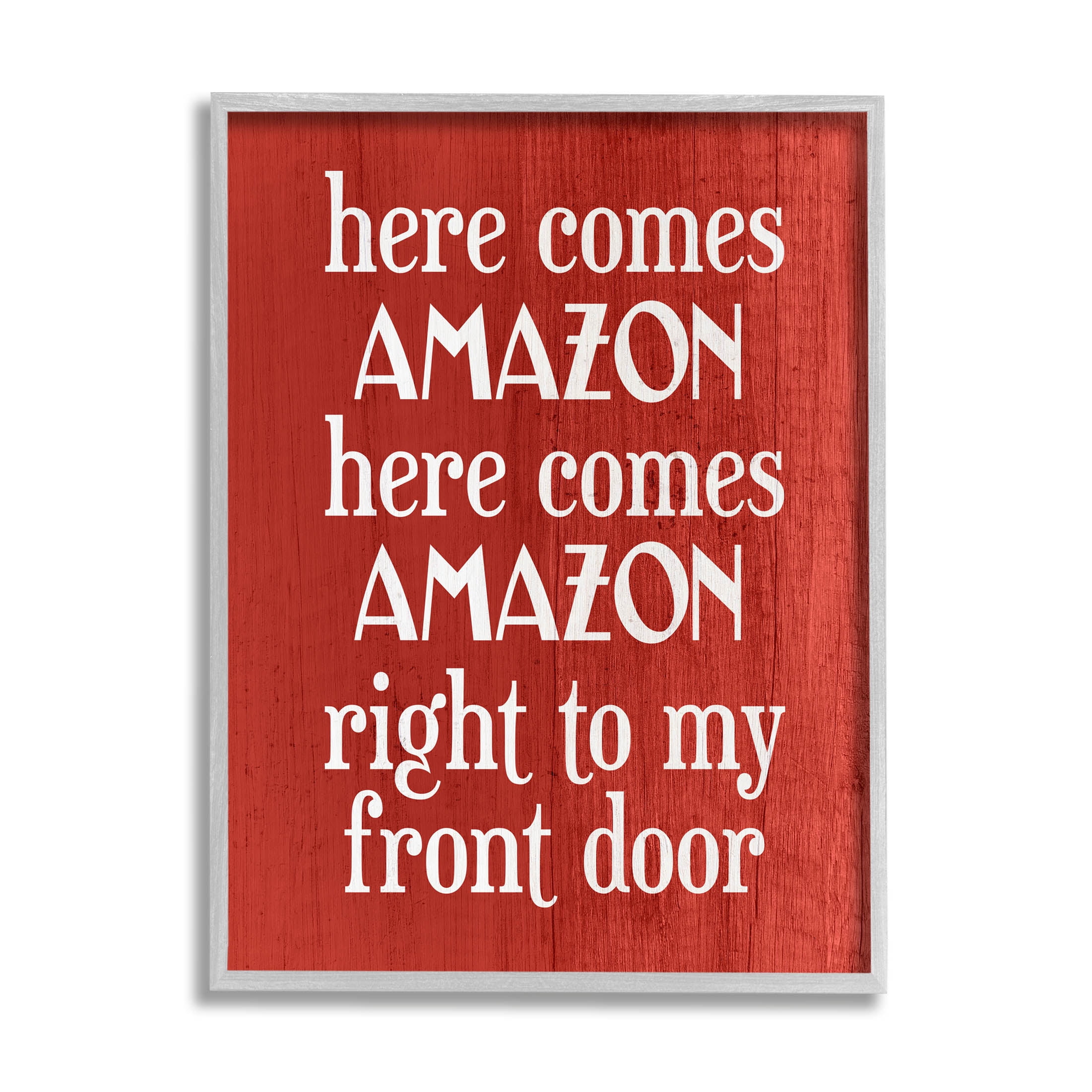 Stupell Industries Here Comes Amazon Funny Song Graphic Art Gray Framed Art Print Wall Art, Design by Lil' Rue