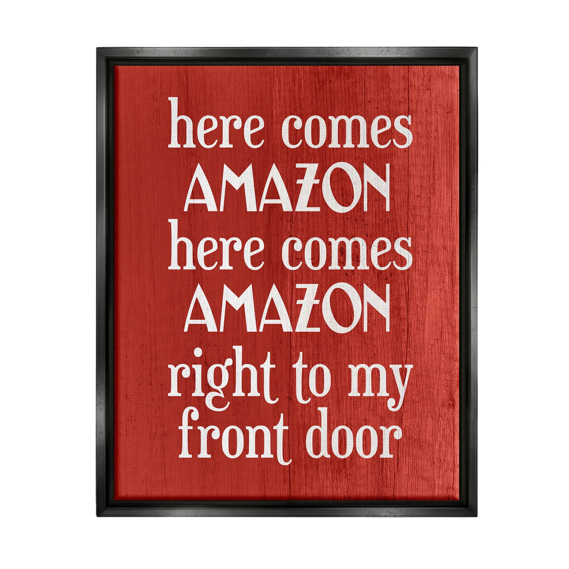 Stupell Industries Here Comes Amazon Funny Song Graphic Art Jet Black Floating Framed Canvas Print Wall Art, Design by Lil' Rue