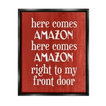 Stupell Industries Here Comes Amazon Funny Song Graphic Art Jet Black Floating Framed Canvas Print Wall Art, Design by Lil' Rue