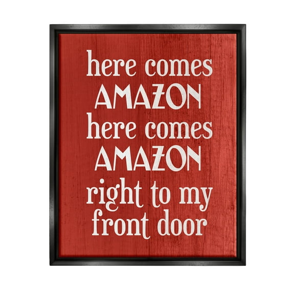 Stupell Industries Here Comes Amazon Funny Song Graphic Art Jet Black Floating Framed Canvas Print Wall Art, Design by Lil' Rue