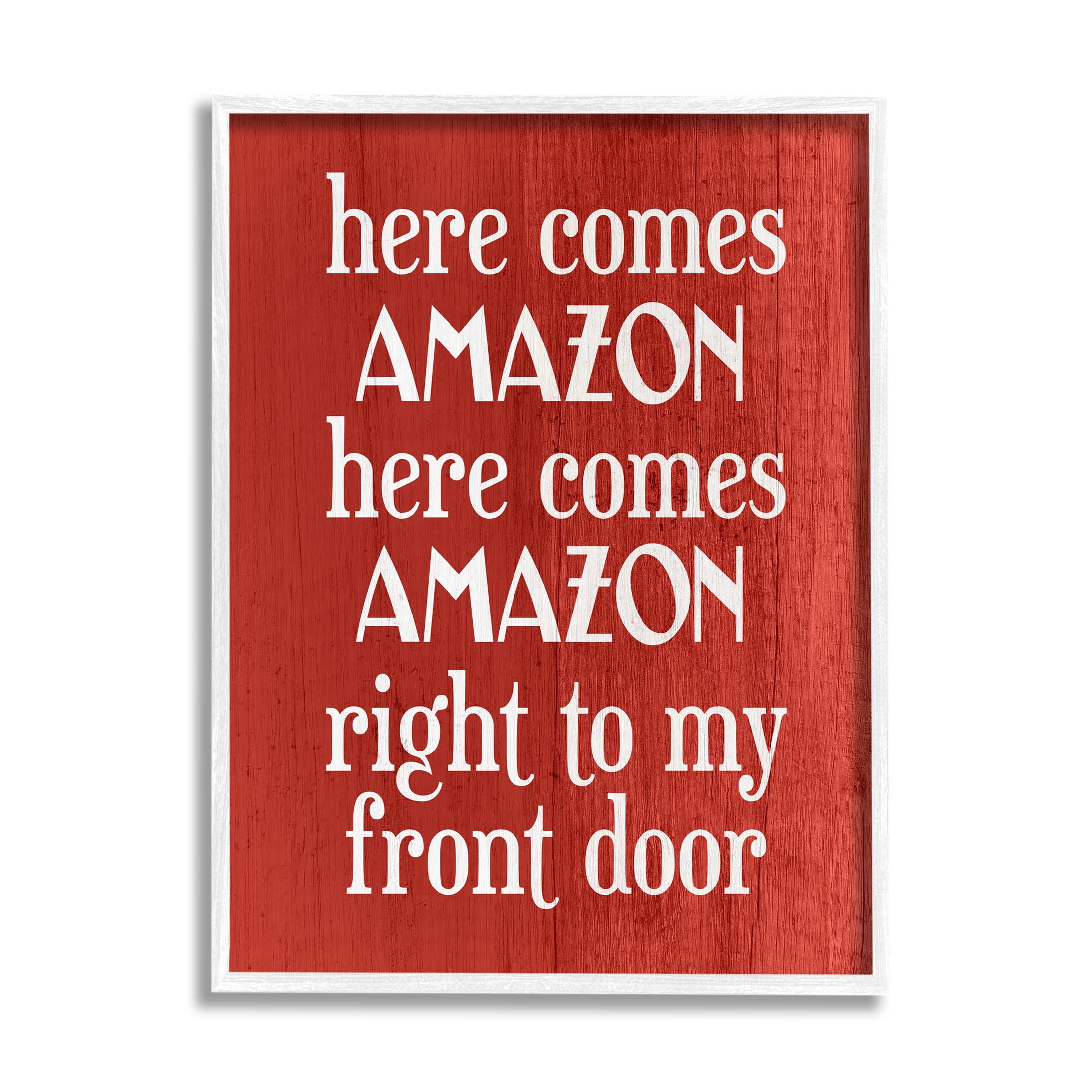 Stupell Industries Here Comes Amazon Funny Song Graphic Art White Framed Art Print Wall Art, Design by Lil' Rue