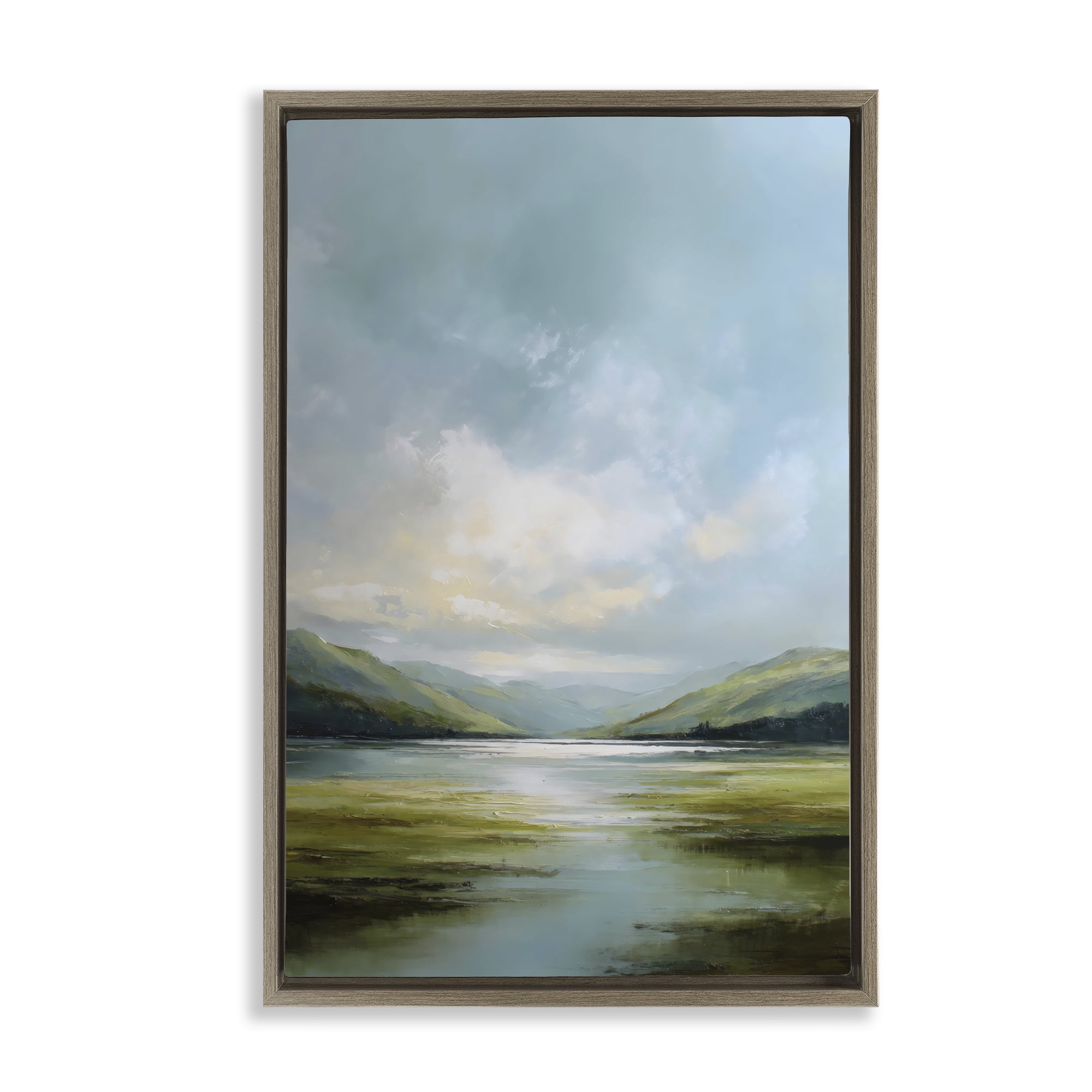 Stupell Industries Here Comes Sun over Valley Brown Framed Floater Canvas Wall Art, design by Petal Prints Design