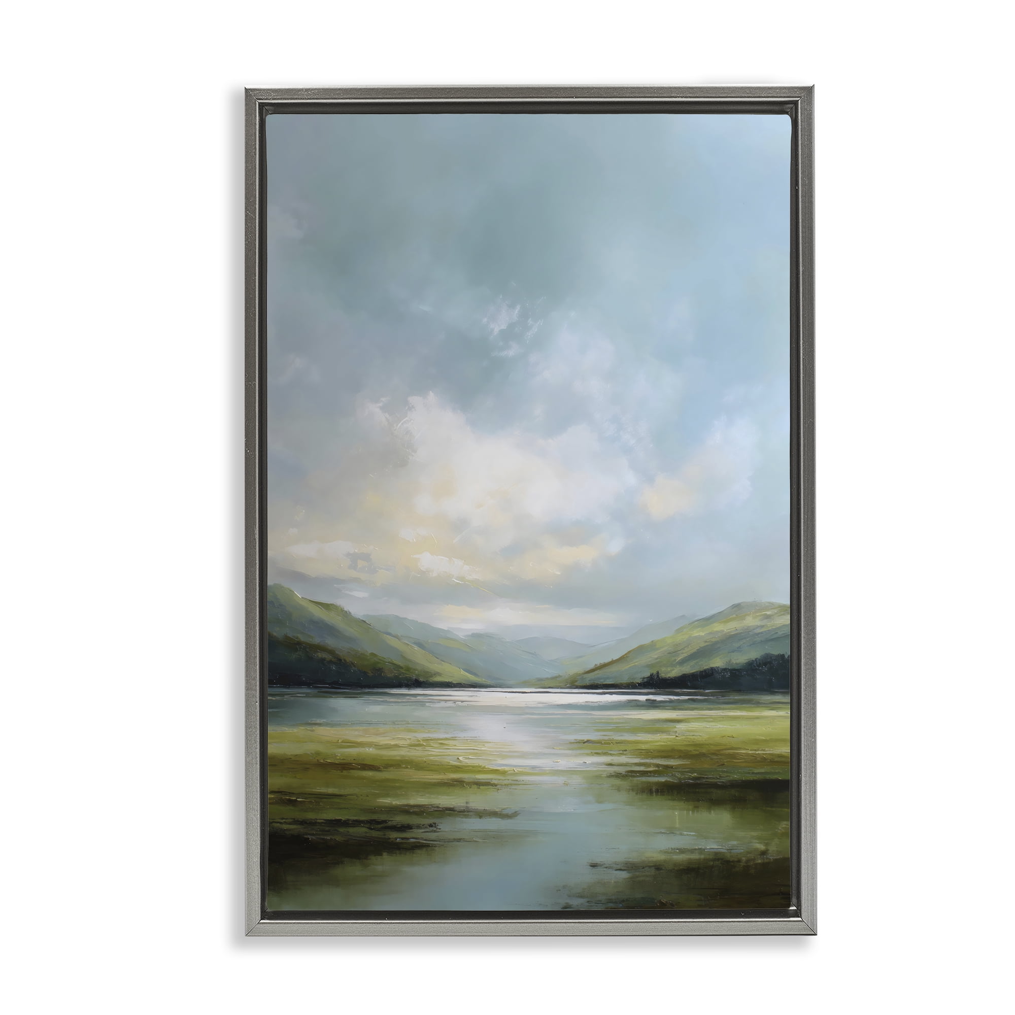 Stupell Industries Here Comes Sun over Valley Gray Framed Floater Canvas Wall Art, design by Petal Prints Design