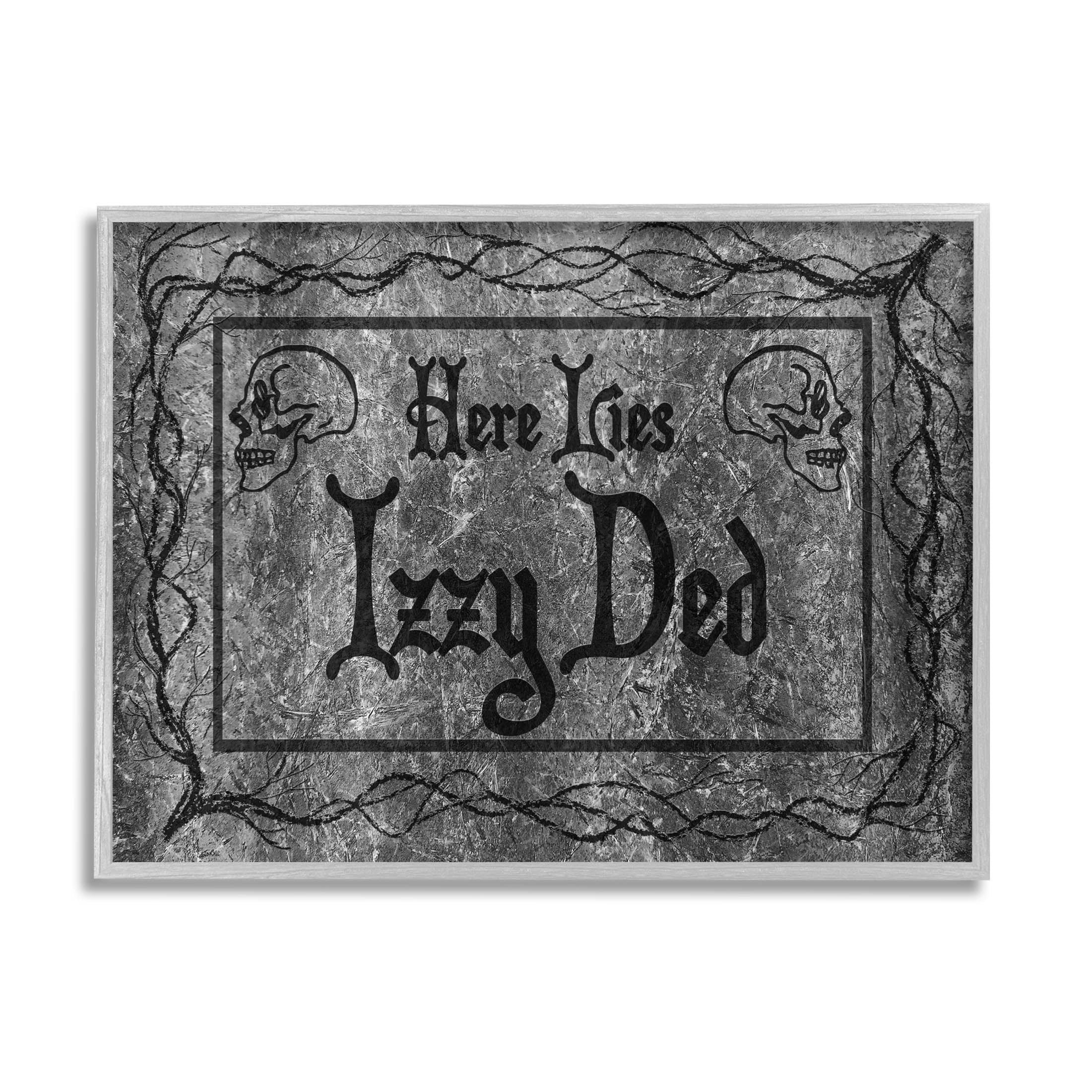 Stupell Industries Here Lies Izzy Ded Gravestone Graphic Art Gray Framed Art Print Wall Art, Design by Lil' Rue