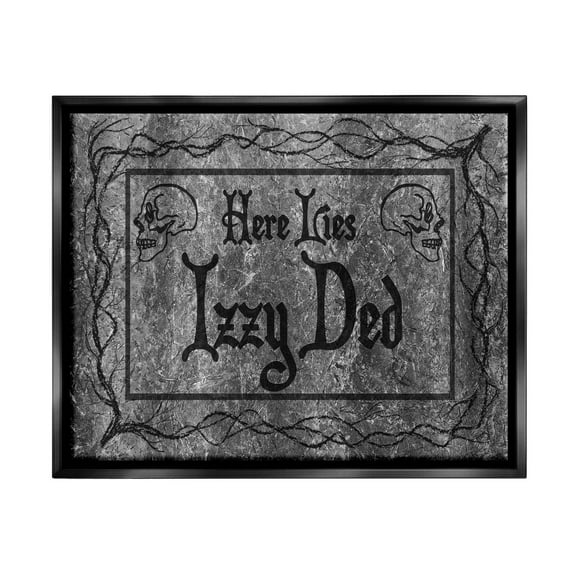 Stupell Industries Here Lies Izzy Ded Gravestone Graphic Art Jet Black Floating Framed Canvas Print Wall Art, Design by Lil' Rue