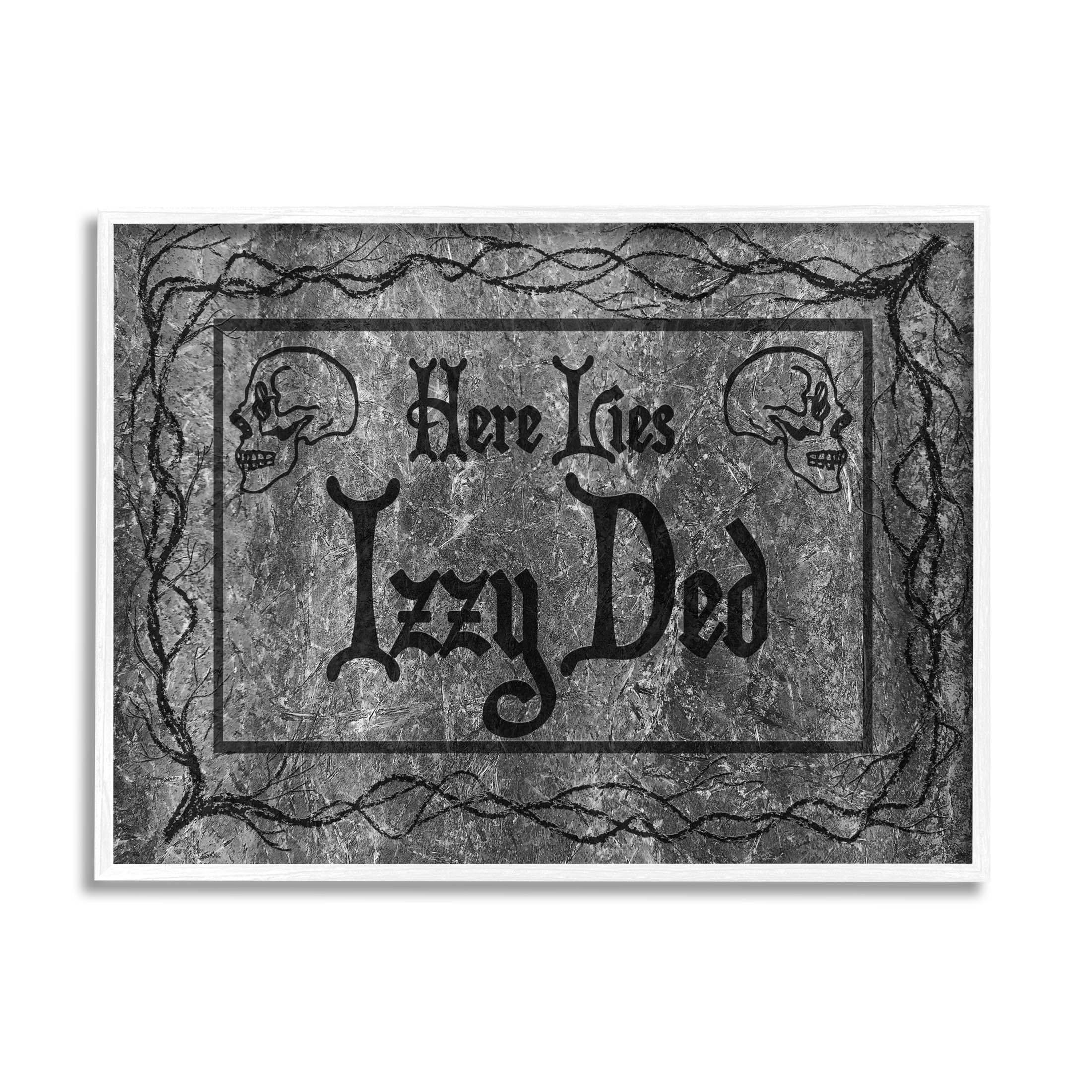 Stupell Industries Here Lies Izzy Ded Gravestone Graphic Art White Framed Art Print Wall Art, Design by Lil' Rue