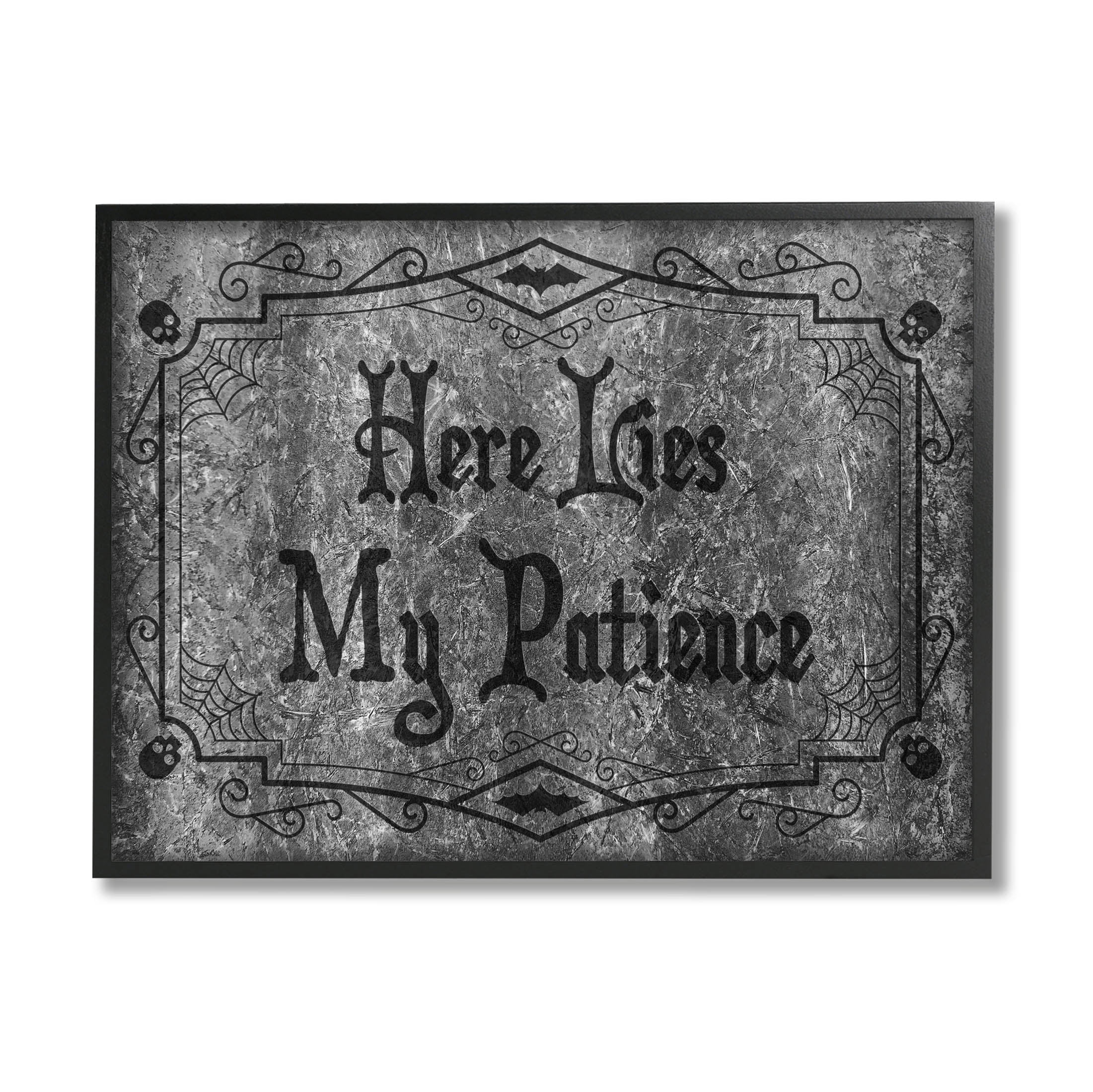 Stupell Industries Here Lies My Patience Tombstone Graphic Art Black Framed Art Print Wall Art, Design by Lil' Rue