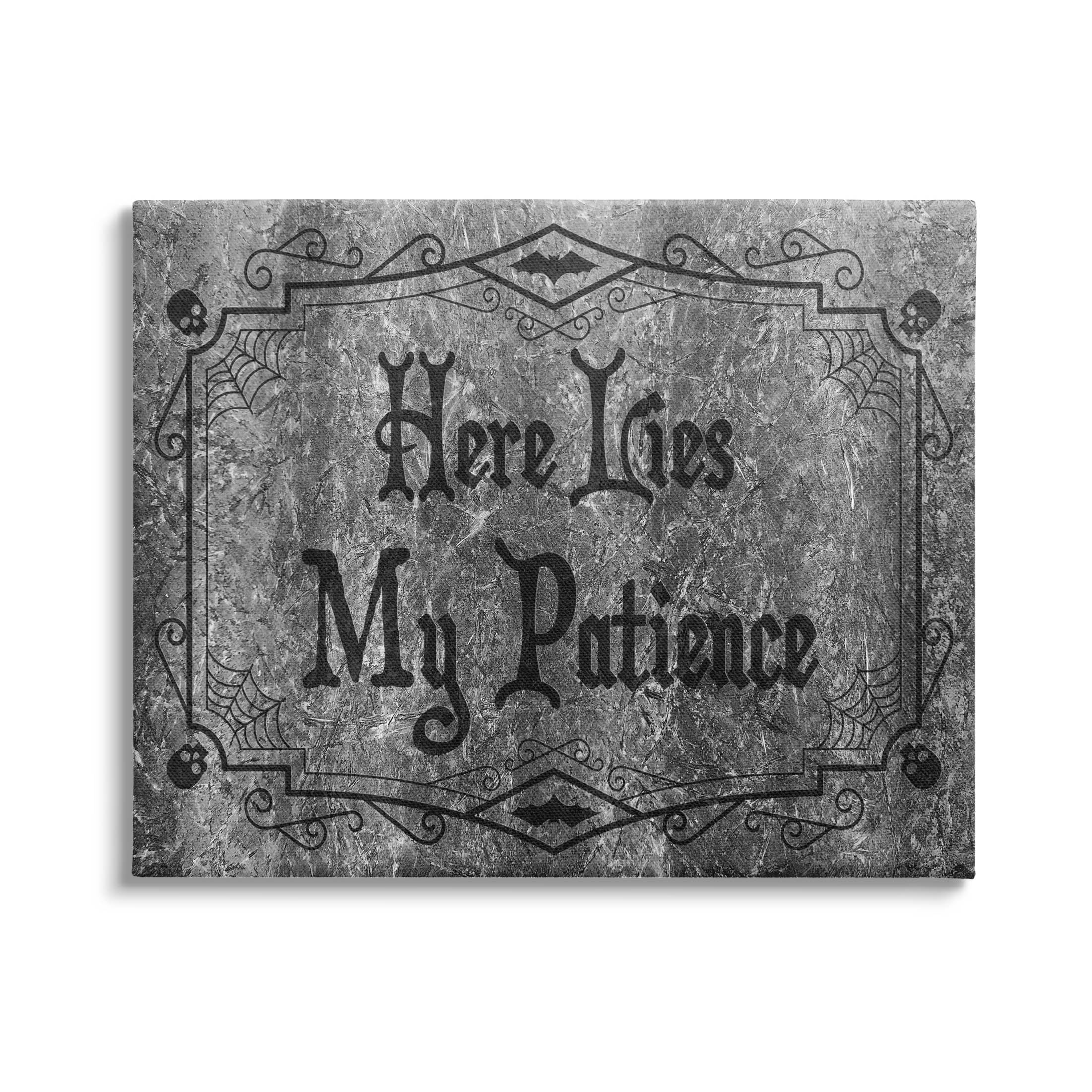 Stupell Industries Here Lies My Patience Tombstone Graphic Art Gallery Wrapped Canvas Print Wall Art, Design by Lil' Rue