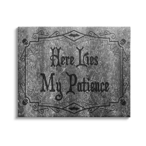 Stupell Industries Here Lies My Patience Tombstone Graphic Art Gallery Wrapped Canvas Print Wall Art, Design by Lil' Rue