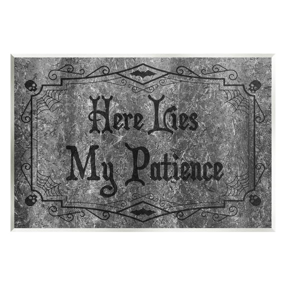 Stupell Industries Here Lies My Patience Tombstone Graphic Art Unframed Art Print Wall Art, Design by Lil' Rue