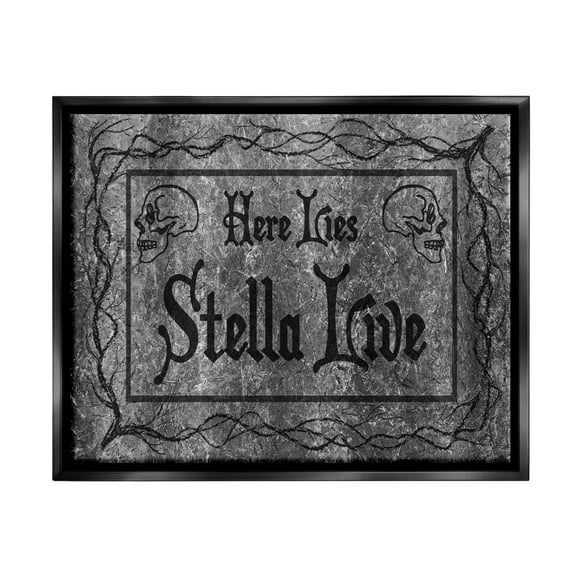 Stupell Industries Here Lies Stella Live Grave Graphic Art Jet Black Floating Framed Canvas Print Wall Art, Design by Lil' Rue