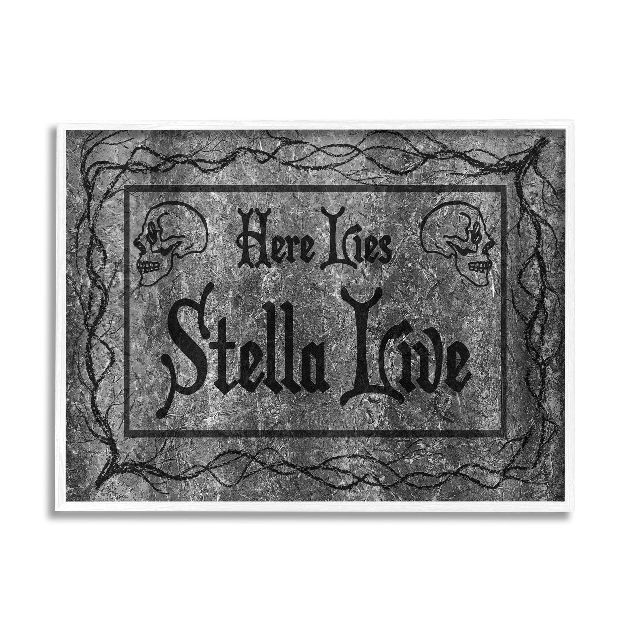 Stupell Industries Here Lies Stella Live Grave Graphic Art White Framed Art Print Wall Art, Design by Lil' Rue