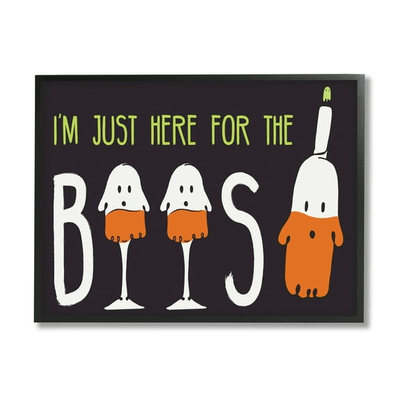 Stupell Industries Here for the Boos Phrase Halloween Ghost Pun Fairy Tales & Fantasy Painting Black Framed Art Print Wall Art, 11 x 14