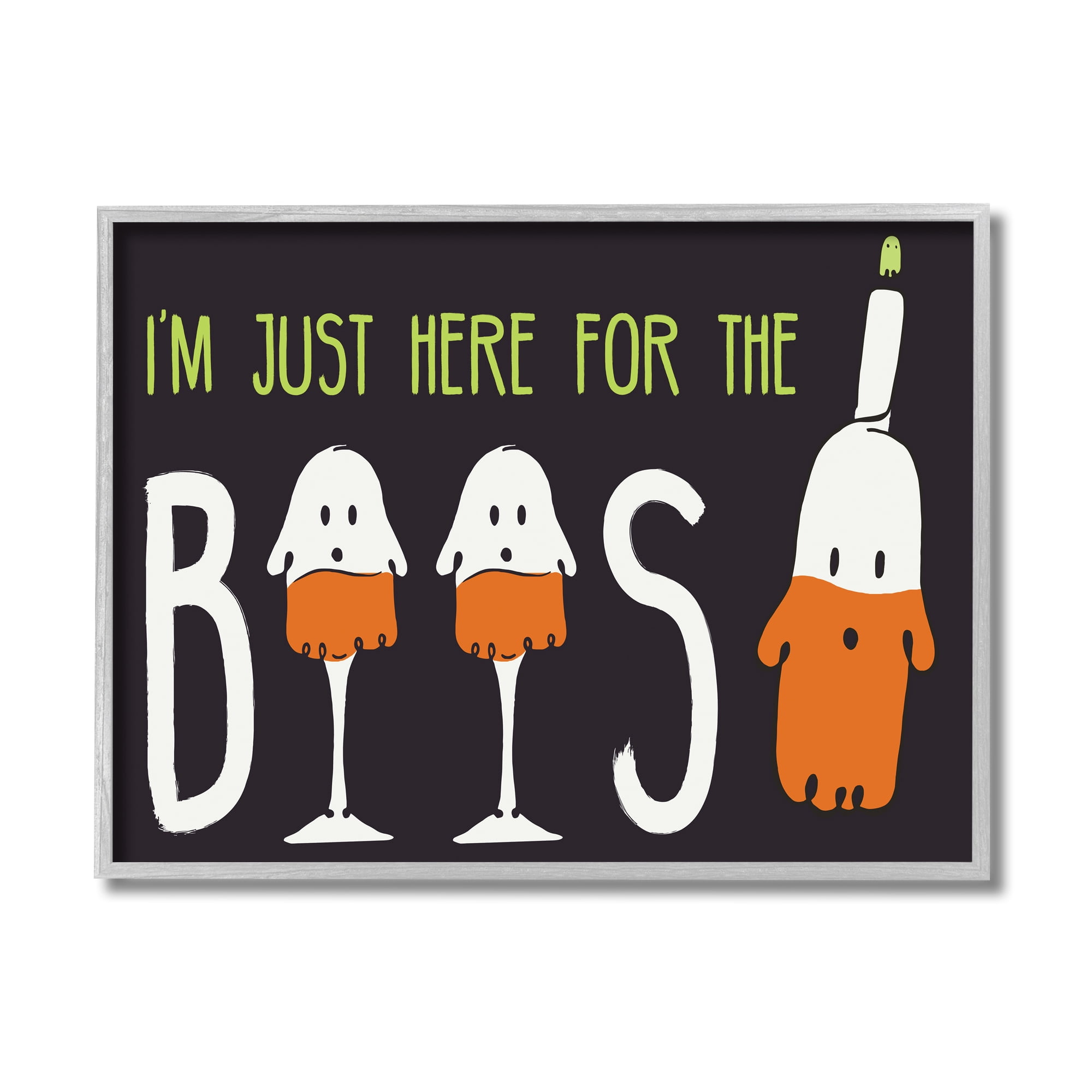 Stupell Industries Here for the Boos Phrase Halloween Ghost Pun Fairy Tales & Fantasy Painting Gray Framed Art Print Wall Art, 11 x 14