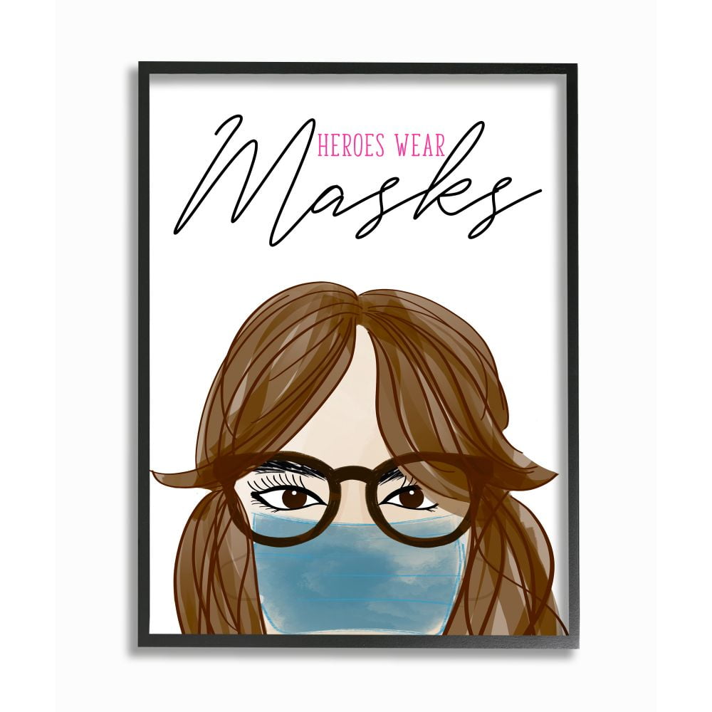 Stupell Industries Heroes Wear Masks Doctor Nurse Healthcare Quote Framed Wall Art Design by Anna Quach