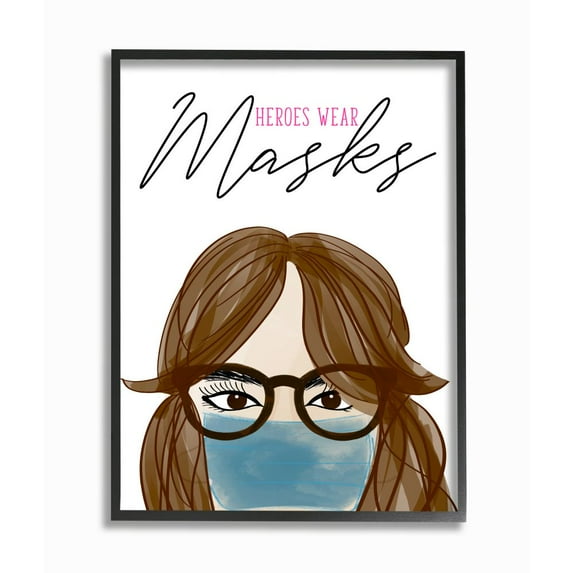 Stupell Industries Heroes Wear Masks Doctor Nurse Healthcare Quote Framed Wall Art Design by Anna Quach, 16" x 20", Black Framed
