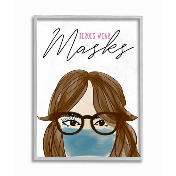 Stupell Industries Heroes Wear Masks Doctor Nurse Healthcare Quote Framed Wall Art Design by Anna Quach, 16" x 20", Gray Framed