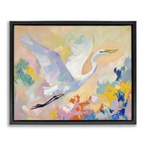 Stupell Industries Heron & Abstract Botanicals Animals & Insects Painting Black Floater Framed Canvas Art Print Wall Art, 21 x 17