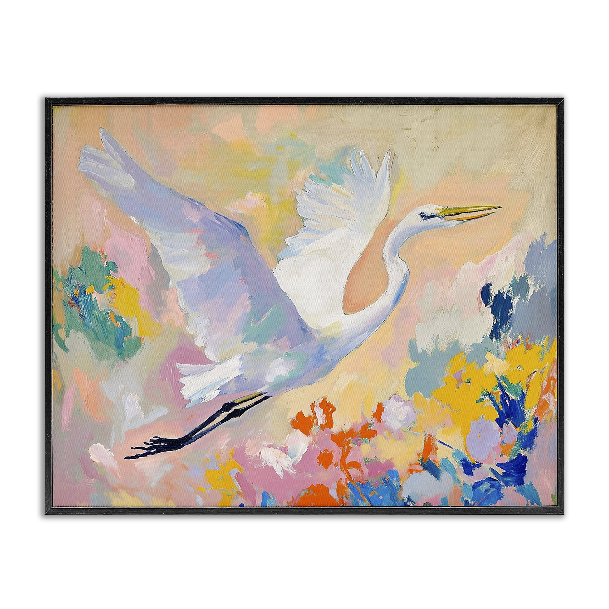Stupell Industries Heron & Abstract Botanicals Animals & Insects Painting Black Framed Art Print Wall Art, 20 x 16