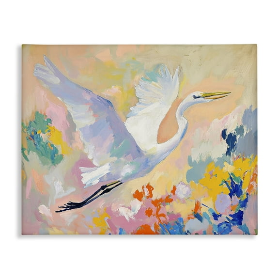 Stupell Industries Heron & Abstract Botanicals Animals & Insects Painting Gallery Wrapped Canvas Art Print Wall Art, 20 x 16