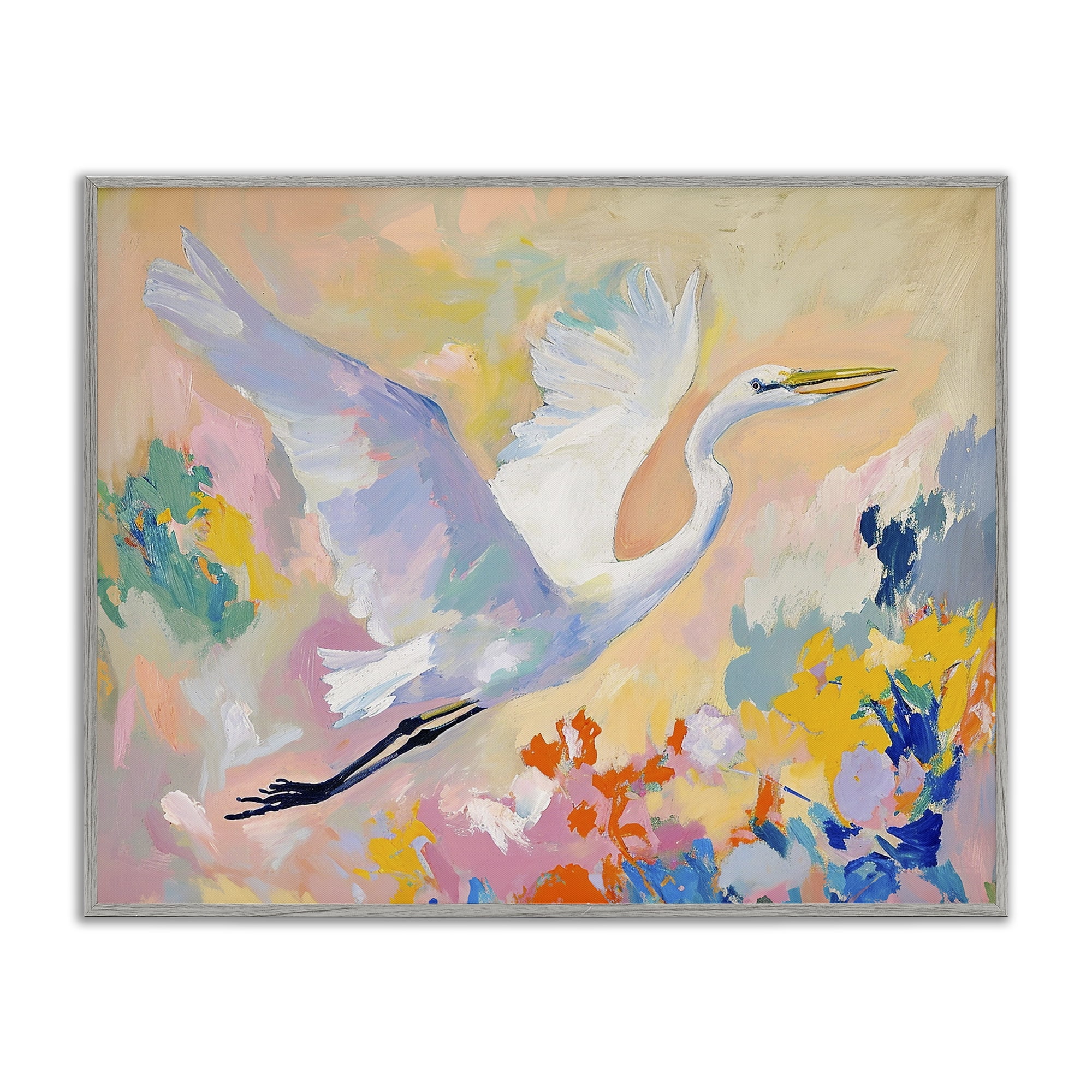 Stupell Industries Heron & Abstract Botanicals Animals & Insects Painting Gray Framed Art Print Wall Art, 20 x 16
