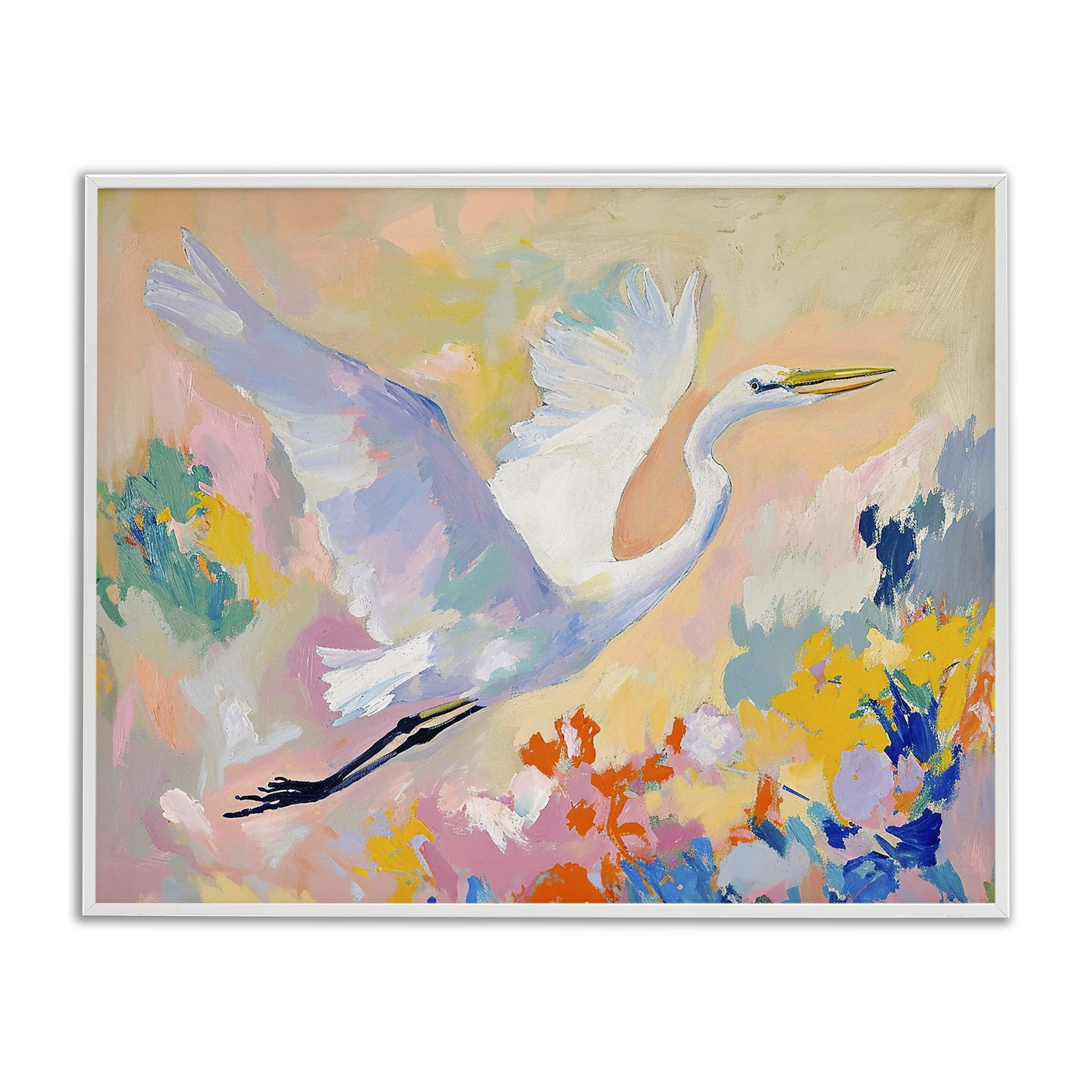 Stupell Industries Heron & Abstract Botanicals Animals & Insects Painting White Framed Art Print Wall Art, 30 x 24