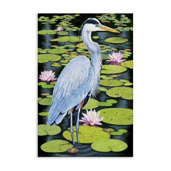 Stupell Industries Heron Among Pond Lilies Animals Painting Wrapped Canvas Canvas Art Print Wall Art, 24 x 36