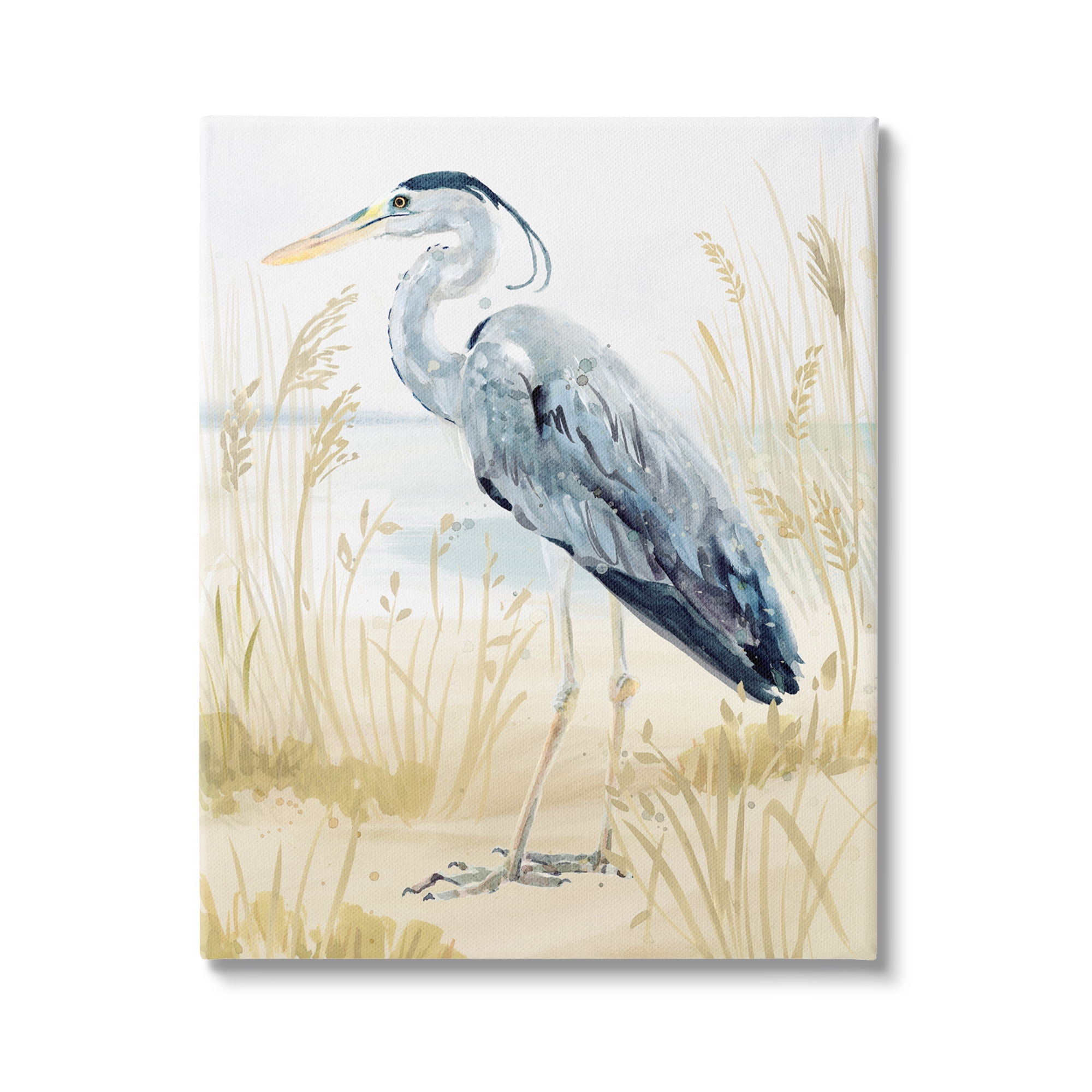 Stupell Industries Heron & Beach Grass Animals & Insects Painting Gallery Wrapped Canvas Art Print Wall Art, 24 x 30