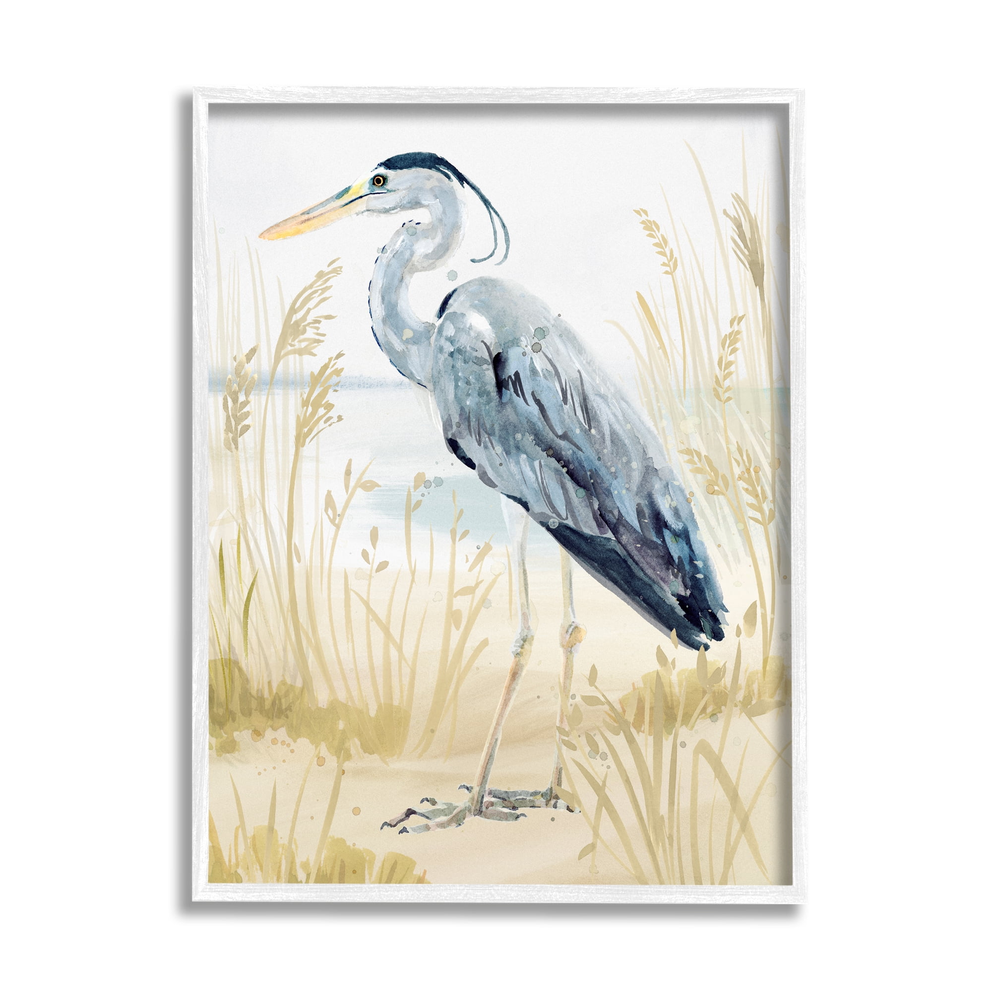 Stupell Industries Heron & Beach Grass Animals & Insects Painting White Framed Art Print Wall Art, 24 x 30