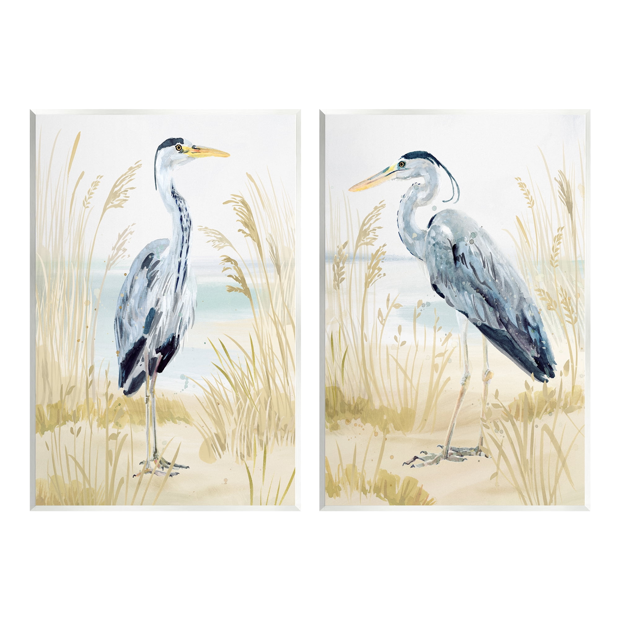 Stupell Industries Heron & Beach Reeds Animals & Insects Painting Unframed Art Print Wall Art, 13 x 19